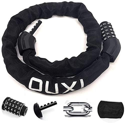 OUXI True 8mm 0-315inch Ultra Strong Bike Chain Lock 3FT Bike Lock 5-Digit Combination Bike Lock Anti-Theft Bicycle Lock Resettable Bike Lock Chain for Bicycle  Motorcycle and More