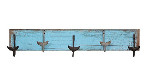Creative Co-op Wall Hanger with 5 Metal Whale Tail Hooks, 23.5" x 5"