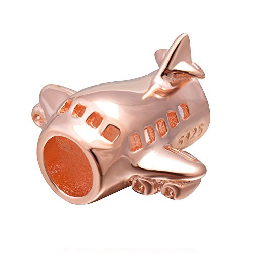 Airplane Charms 925 Sterling Silver Travel Flight Beads for Pandora Bracelet Rose Gold Airplane Charm