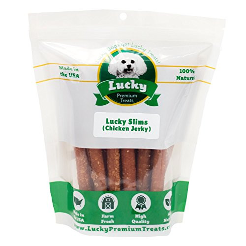 Lucky Premium Treats Lucky Slims Chicken Jerky Dog Treats All Natural Dog Chews - Gourmet Jerky Sticks 6 Count - Chicken  Sweet Potato