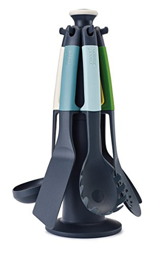 Joseph Joseph 10141 Elevate Carousel Nylon Kitchen Utensil Set with Rotating Storage Stand, 6-piece, Opal