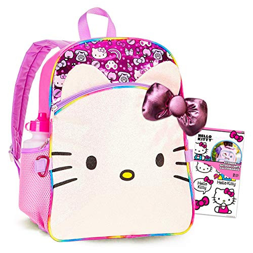 Hello Kitty Backpack for Girls Kids Toddlers ~ Deluxe 16  Hello Kitty School Bag Bundle with Water Bottle  Stickers  and More Hello Kitty School Supplies