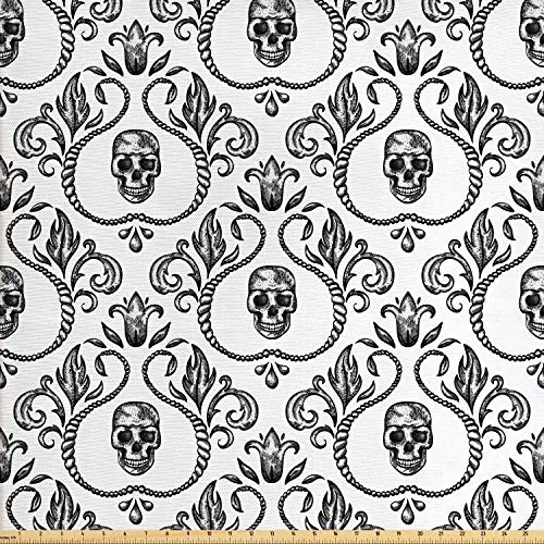 Lunarable Skull Fabric by The Yard  Vintage Ornamental Skeleton Part Baroque Style Illustration Floral Arrangement  Decorative Fabric for Upholstery and Home Accents  1 Yard  White Black Lunarable Skull Fabric by The Yard  Vintage Ornamental Skeleton Part Baroque Style Illustration Floral Arrangement  Decorative Fabric for Upholstery and Home Accents  1 Yard  White Black
