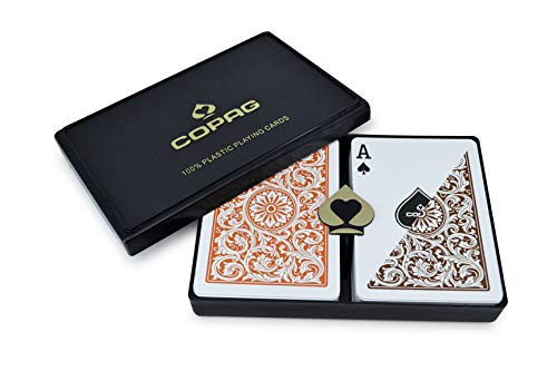 Copag 1546 Design 100  Plastic Playing Cards  Poker Size Regular Index Orange-Brown Double Deck Set