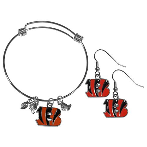 NFL Siskiyou Sports Womens Cincinnati Bengals Dangle Earrings and Charm Bangle Bracelet Set One Size Team Color NFL Siskiyou Sports Womens Cincinnati Bengals Dangle Earrings and Charm Bangle Bracelet Set One Size Team Color