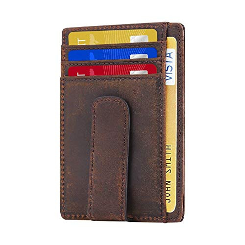 Mens Wallets with Money Clip  Slim Minimalist Genuine Leather RFID Blocking Front Pocket Wallet and Card Holder with ID Window