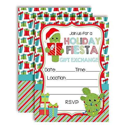 Holiday Fiesta Gift Exchange Christmas Party Invitations  20 5 x7  Fill in Cards with Twenty White Envelopes by AmandaCreation
