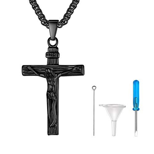 Black INRI Crucifix Cross Pendant Necklace For Ashes Cremation Jewelry Jesus Urn Keepsake Memorial Gift Black INRI Crucifix Cross Pendant Necklace For Ashes Cremation Jewelry Jesus Urn Keepsake Memorial Gift