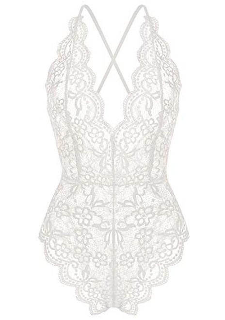 Women Lingerie One Piece Lace Teddy Bodysuit Babydoll Chemise Sleepwear White S Women Lingerie One Piece Lace Teddy Bodysuit Babydoll Chemise Sleepwear White S