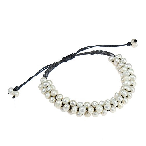 AeraVida Ultra-Modern Cultured Freshwater White Pearl Cotton Wax Rope Adjustable Wrist Pull Bracelet AeraVida Ultra-Modern Cultured Freshwater White Pearl Cotton Wax Rope Adjustable Wrist Pull Bracelet
