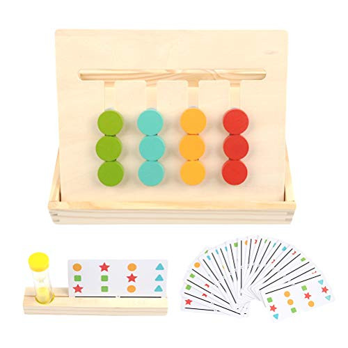 BUYGOO Preschool Learning Toys Slide Puzzle Color   Shape Matching Brain Teasers Logic Game Montessori Educational Wooden Toys for Kids Child Boys Girls Age 3 4 5 6 7 Years Old Family Game