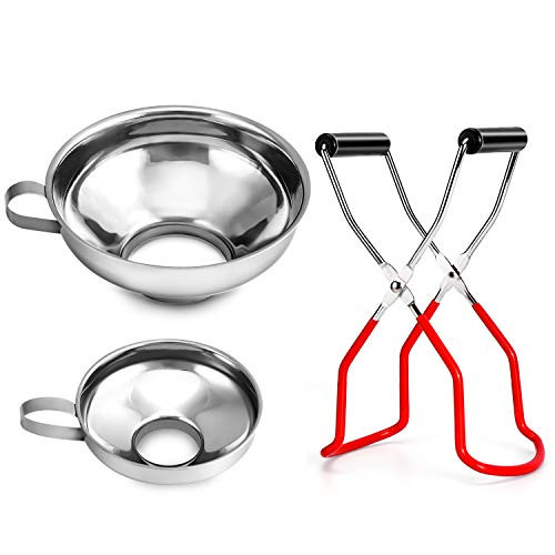Canning Funnels with Jar Lifter Canning Kit Supplies Stainless Steel Kitchen Food Wide Mouth Funnel with Canning Tongs Tools for Mason Jar Large Regular Canning Funnels with Jar Lifter Canning Kit Supplies Stainless Steel Kitchen Food Wide Mouth Funnel with Canning Tongs Tools for Mason Jar Large Regular