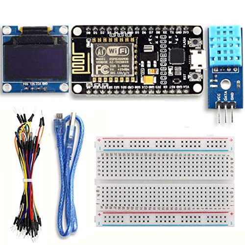 DAOKI ESP8266 Starter Kit ESP8266 Weather Station Kit for IoT Arduino IDE with ESP8266 ESP-12E Development Board 0-96  OLED Display and DHT11 Temperature and Humidity Sensor  Breadboard