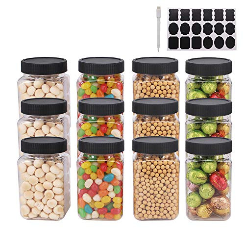 12 Pack 12OZ350ml Clear Empty Plastic Jars with Lids   Labels  1 Pen - BPA Free Food Storage Containers For Dry Food  Peanut  Powder  Spice  Kitchen   Craft Storage Plastic Slime Jar by ZMYBCPACK