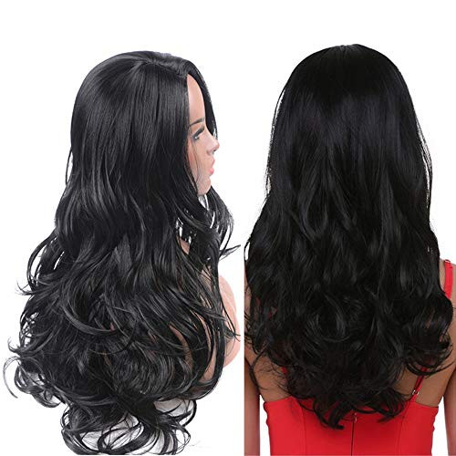 Black Synthetic Wigs for Women Natural Looking Long Wavy Middle Parting None Lace Heat Resistant Replacement Wig Full Machine Made 26 Inch Black Synthetic Wigs for Women Natural Looking Long Wavy Middle Parting None Lace Heat Resistant Replacement Wig Full Machine Made 26 Inch