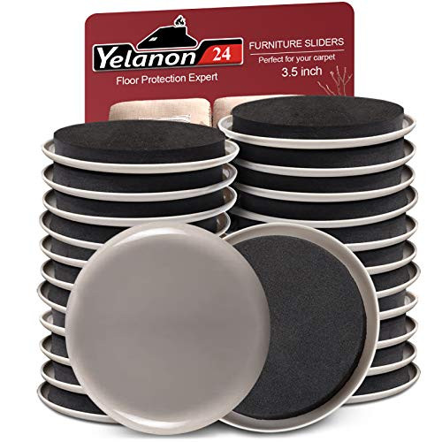 Yelanon Furniture Sliders 24pcs - 3 1-2 Furniture Sliders for Carpet Reusable Furniture Moving Pads Heavy Duty Furniture Movers Kit  Protect All Carpet Surfaces  Move Heavy Furniture Easy and Quickly