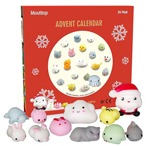Manaror Advent Calendar  24 Mochi Squishies Including Santa Different Surprise Every Day Non-Toxic Reusable Cute and Adorable for Christmas-24 Pack