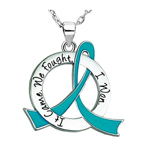 It Came- We Fought- I Won- Survivor Necklace Ovarian Cancer Teal Ribbon