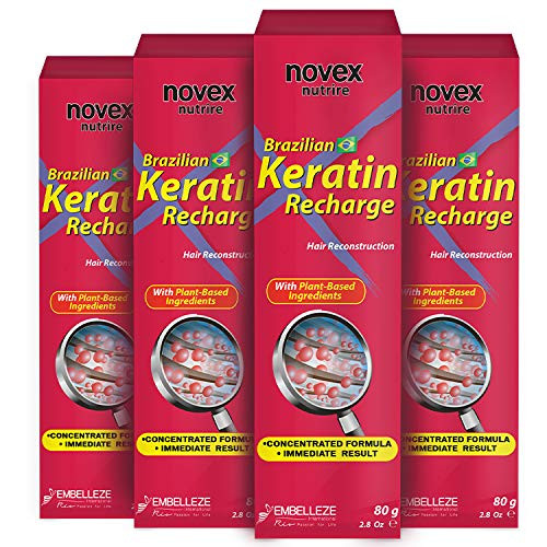 Novex Brazilian Keratin Recharge Tube Leave In Pack of 4 - Reconstructive Keratin Frizz control Damage Repair Novex Brazilian Keratin Recharge Tube Leave In Pack of 4 - Reconstructive Keratin Frizz control Damage Repair