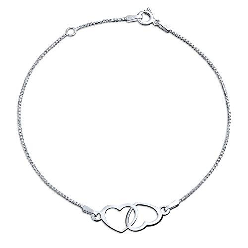 Open Interlocking Hearts Anklet Ankle Bracelet For Women 925 Sterling Silver Adjustable 9 To 10 Inch With Extender