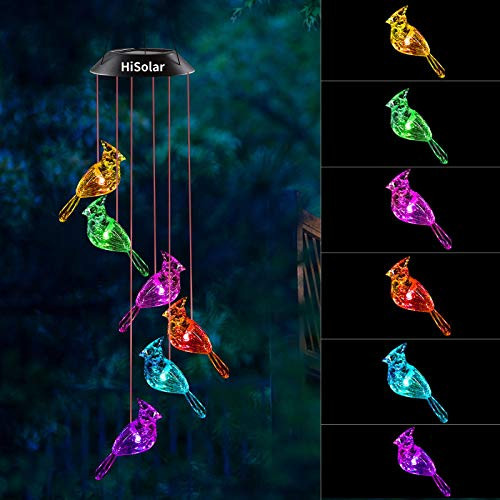 HiSolar Crystal Bird Solar Wind Chime Color Changing Solar Mobile Light Waterproof LED Wind Chime Solar Powered Wind Mobile Colorful Light for Home Party Yard Garden Decoration