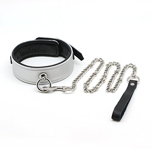 Leather Collar with Leash - SMspade Faux Leather Choker with Chain Fleshly Silver Neck Collar Cuff for Cosplay