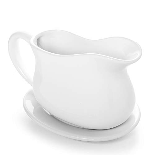 Gonioa 17oz Porcelain Gravy Boat with Tray and Big Dripless Lip Spout for Gravy Warming Sauces Salad Dressings Milk and More - Microwave and Dishwasher Safe Gonioa 17oz Porcelain Gravy Boat with Tray and Big Dripless Lip Spout for Gravy Warming Sauces Salad Dressings Milk and More - Microwave and Dishwasher Safe