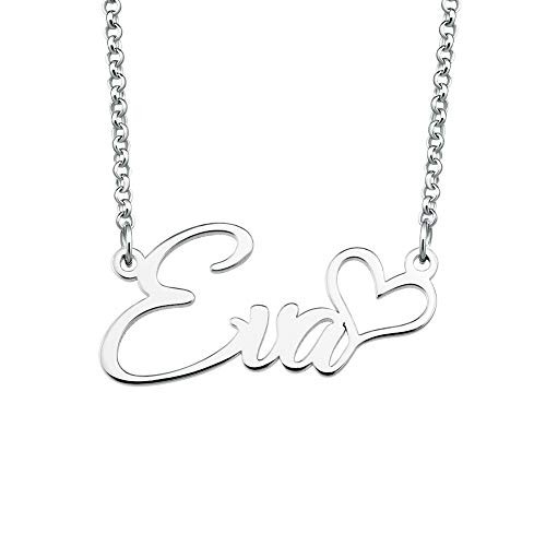 CoolJewelry Name Necklace Personalized Custom Made Nameplate Initial Necklace 925 Sterling Silver Jewelry Birthday Gift for Eva
