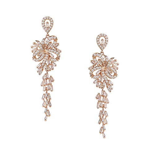 SWEETV Rose Gold Chandelier Wedding Bridal Earrings for Brides  Crystal Art Deco Drop Dangle Earrings for Women  1920s Gatsby Vintage Earrings