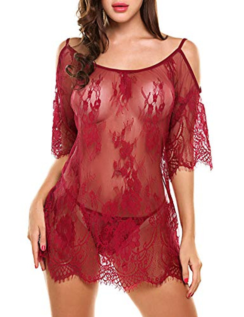 Avidlove Women Chemises Lace Smock Lingerie Mini Babydoll Boudoir LingeriesDark Red M Avidlove Women Chemises Lace Smock Lingerie Mini Babydoll Boudoir LingeriesDark Red M