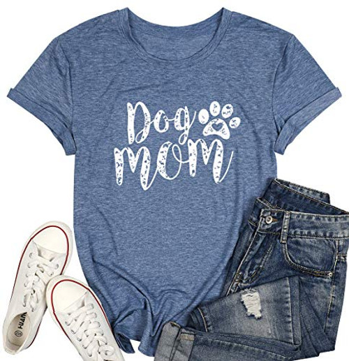 Dog Mom Tshirts for Women Funny Dog Paw Graphic Print Short Sleeve O Neck Mom Shirt