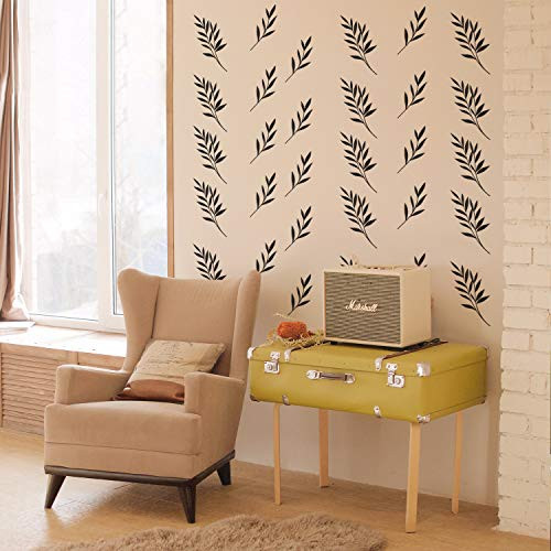Set of 24 Vinyl Wall Art Decal - Palm Leaves Pattern - from 9  x 4  Each - Minimal Adhesive Sticker Nature Green Design for Home Bedroom Living Room Classroom Office Coffee Shop Store Decor Black