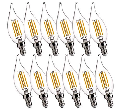 ALAMPEVER Dimmable 12-Pack CA11 Candelabra LED Light Bulb 4W40W Equivalent Decorative Candle Light Bulb E12 Standard Base 2700K Soft White 450LM CRI80