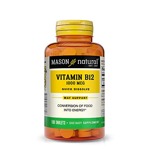 Mason Natural  Vitamin B-12  1000 Mcg Sublingual Cyanocobalamin Tablets  100-Count Bottles Pack of 3  Dietary Supplement Supports Energy  Growth  Red Blood Cell Formation  Nerve Cells Health