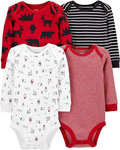 Carter s Baby Boys 4-Pack Long Sleeve Original Bodysuits Holiday Winter Animals Newborn