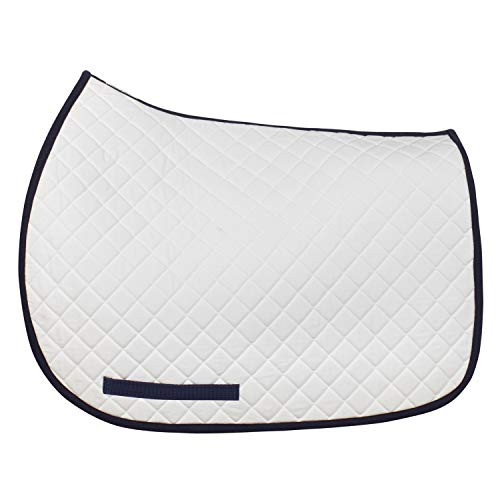 TuffRider Basic All Purpose Saddle Pad W-Trim - White-Navy Standard