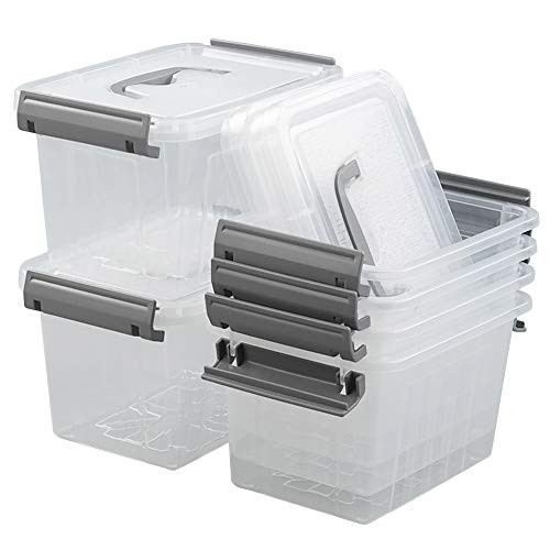 Pekky Plastic Small Handle Storage Box  3-5 Quart Clear Plastic Bins  6 Pack