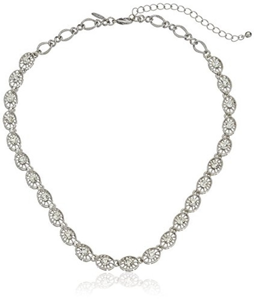 1928 Jewelry Silver-Tone Clear Crystal Oval Filigree Link Necklace 16 3 Extender 1928 Jewelry Silver-Tone Clear Crystal Oval Filigree Link Necklace 16 3 Extender