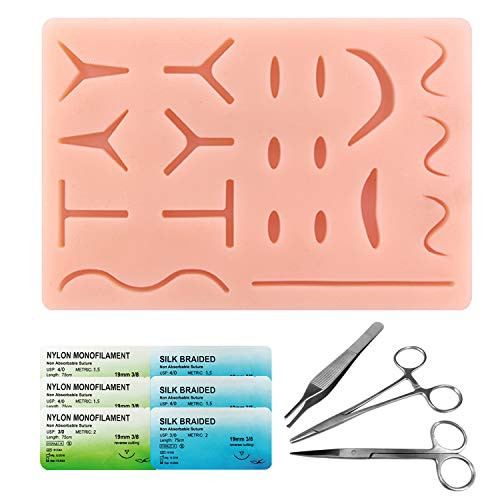 Suture Kit for Medical Students  Portable Stitching Kit with 19 Pre-Cut Wounds  Suture Instruments   Various Suture Threads and Needles  Ideal Practice Suture Training Kit Education Use Only