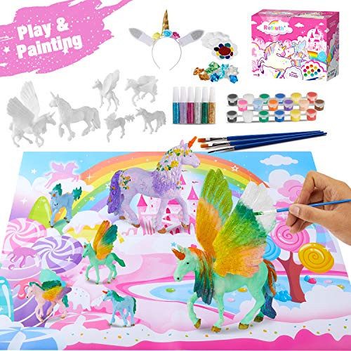 Kids Unicorn Painting Kits with Unicorn Hairband  Kids Painting Toys for Girls  Kids Unicorn Arts and Crafts with Glitter Pigment Painting Kits Toys for Age 4 5 6 7 8  DIY Paint Your Own Unicorn World