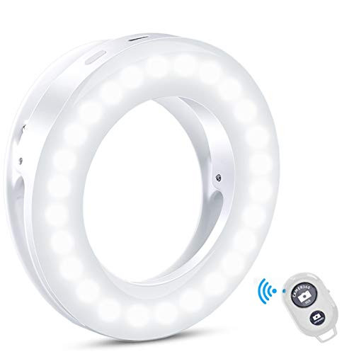 Kimfoxes Selfie Ring Light  Clip On Selfie Light for Phone iPhone Computer Laptop Photography Camera Video Recording Conferencing Rechargeable LED Circle Selfie Fill Lights White