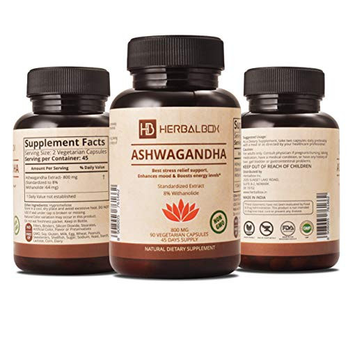 Premium Ashwagandha - 90 Veg Capsules 800 mg   Stress Relief Anti Anxiety   Mood Enhancer- Root Powder Extract -Cortisol   Adrenal Support - Adrenal Fatigue - Thyroid Support- Promotes Deep Sleep