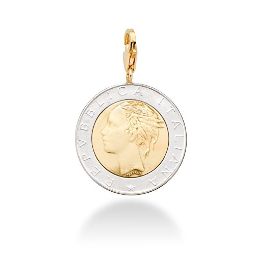 Miabella 18K Gold over Sterling Silver Genuine Italian 500-Lira Coin Medallion Charm Pendant for Bracelet Necklace Women Men 925 Made in Italy Miabella 18K Gold over Sterling Silver Genuine Italian 500-Lira Coin Medallion Charm Pendant for Bracelet Necklace Women Men 925 Made in Italy
