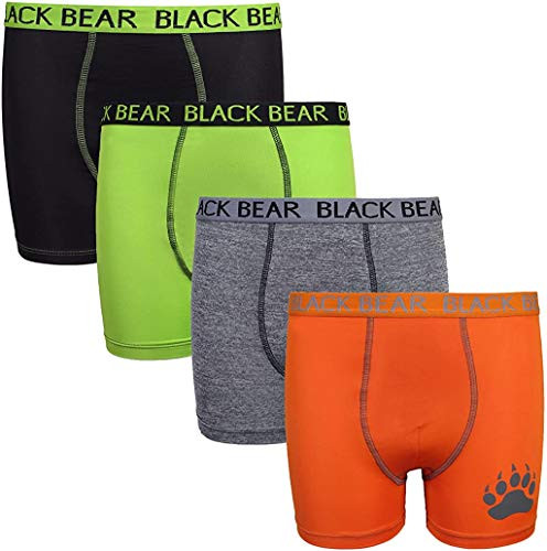 Black Bear Boys Performance Dry-Fit Compression Boxer Brief 4 Pack  Black  Green  Grey  Orange  Small-4-6