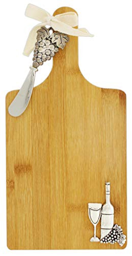 Wine-Themed Bamboo Cheese-Cutting Board with Spreader