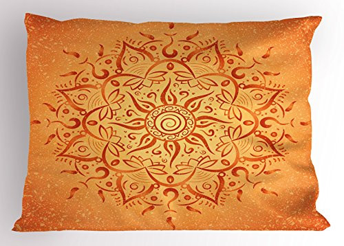 Ambesonne Lotus Pillow Sham  Sun Pattern with Ombre Effect Mandala Culture Print  Decorative Standard King Size Printed Pillowcase  36  X 20   Orange