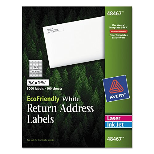 Avery White EcoFriendly Return Address Labels, 0.5 x 1.75 Inches, Box of 8000 (48467)