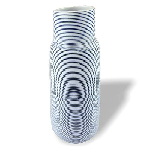 roro 12 Inch Handcrafted Stoneware Ceramic Cylindrical White Striped Coral Style Vase