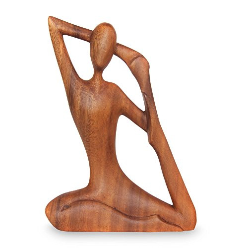 NOVICA Brown Suar Wood Yoga Sculpture, 7.75" Tall 'Yoga Stretch' NOVICA Brown Suar Wood Yoga Sculpture, 7.75" Tall 'Yoga Stretch'