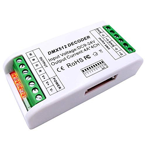 GIDERWEL Mini 4 Channel DMX Decoder RGBW DMX Decoder 16A RGB RGBW LED Strip Controller DMX 512 Decoder for LED Strip Module Dimmer Driver LED Decoder Controller DC9-24V